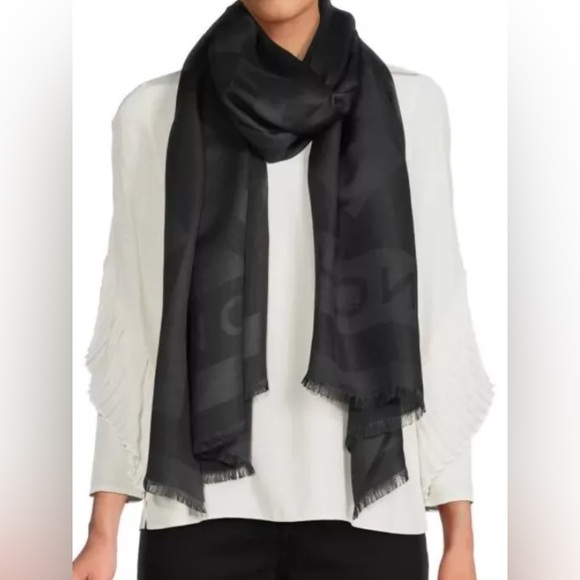Givenchy Charcoal Black Woven Monogram Silk-Blend Scarf - Picture 1 of 7